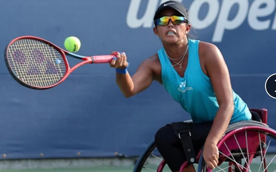 María Angélica Bernal durante un partido sencillo femenino de tenis en silla de ruedas durante el US Open 2023. Foto: Brad Penner/USTA